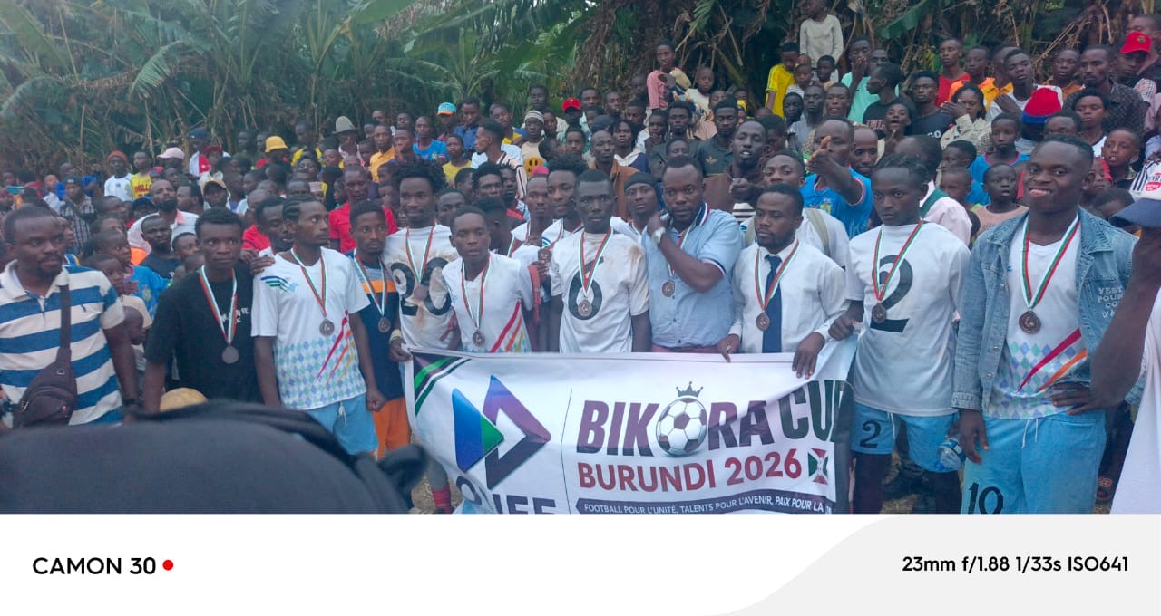 BIKORA Cup Burundi 2026 participants gathered around the tournament banner